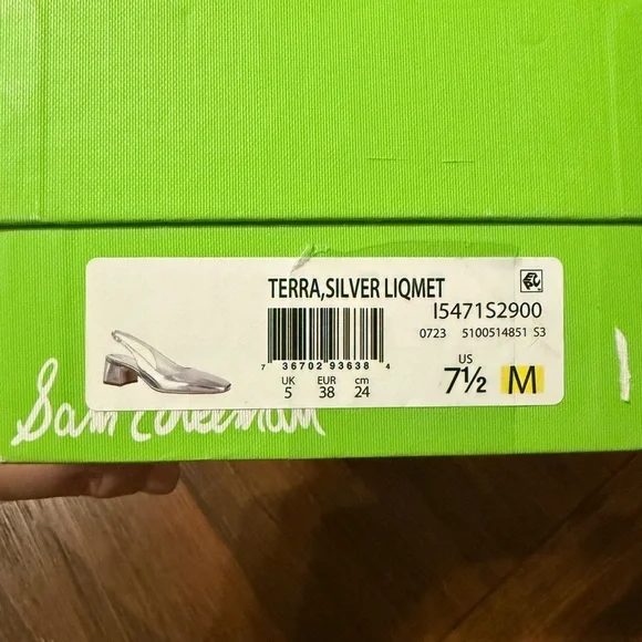 NEW Sam Edelman Terra Slingback Block Heel Soft Silver Leather Bridal Shoe 7.5 - Picture 4 of 9